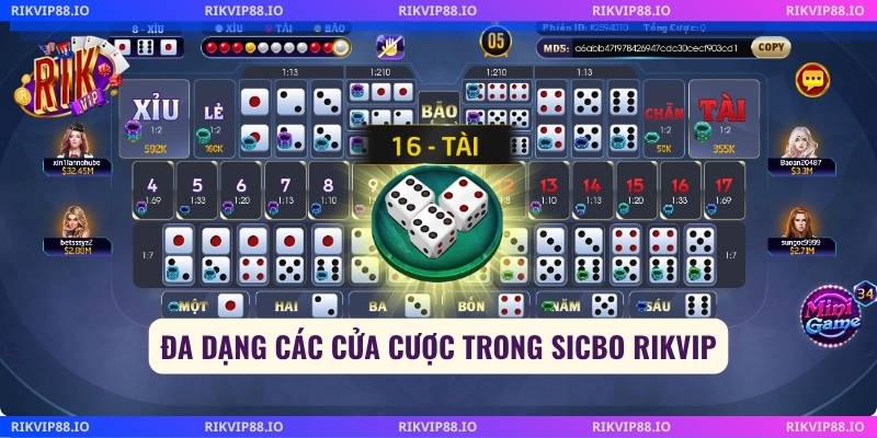 Đa dạng các cửa cược trong sicbo Rikvip