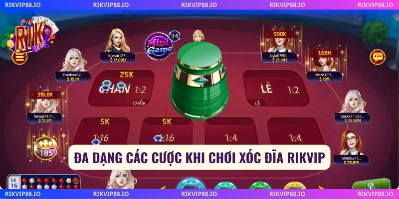 Đa dạng các cược khi chơi xóc đĩa Rikvip