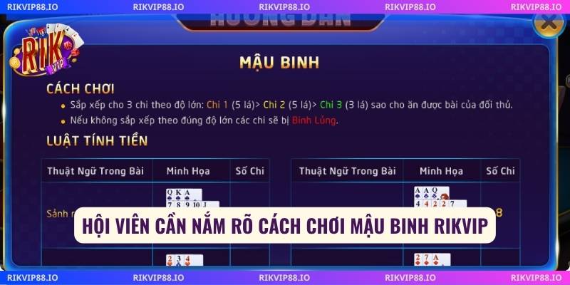Hội viên cần nắm rõ cách chơi mậu binh Rikvip